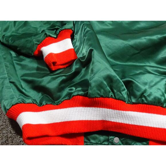 Vtg Unique Delong Green Orange Satin Bomber Jacket XL Made in USA Workwear - Picture 3 of 8